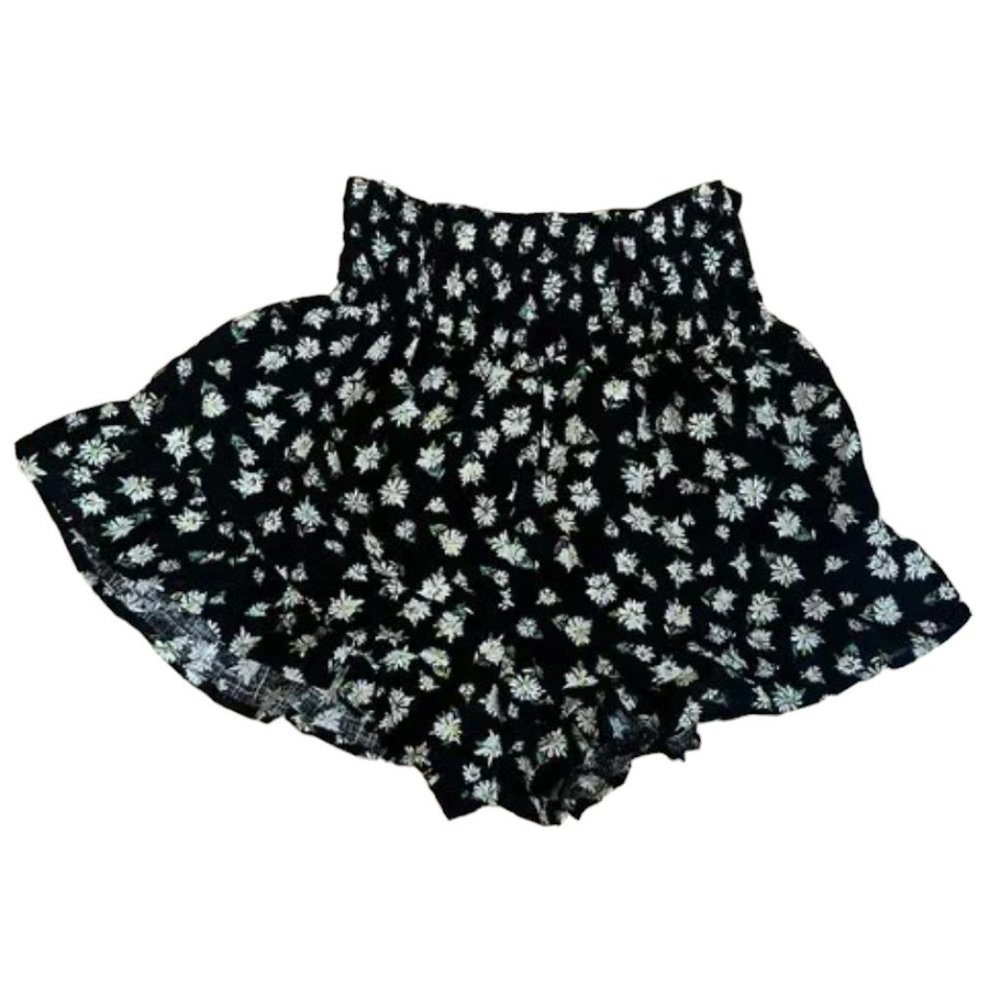 NWT WILD FABLE High Waisted Linen Like Ruffle Shorts Black Floral - XS